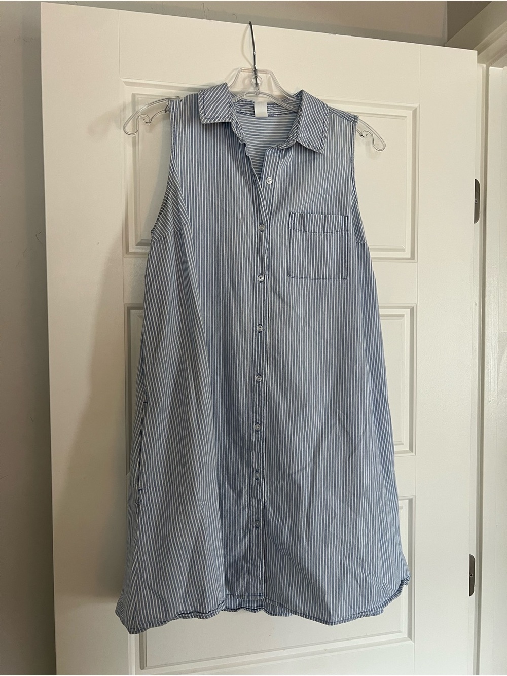 Old Navy Blue and White Striped Sleeveless Shirt Dress